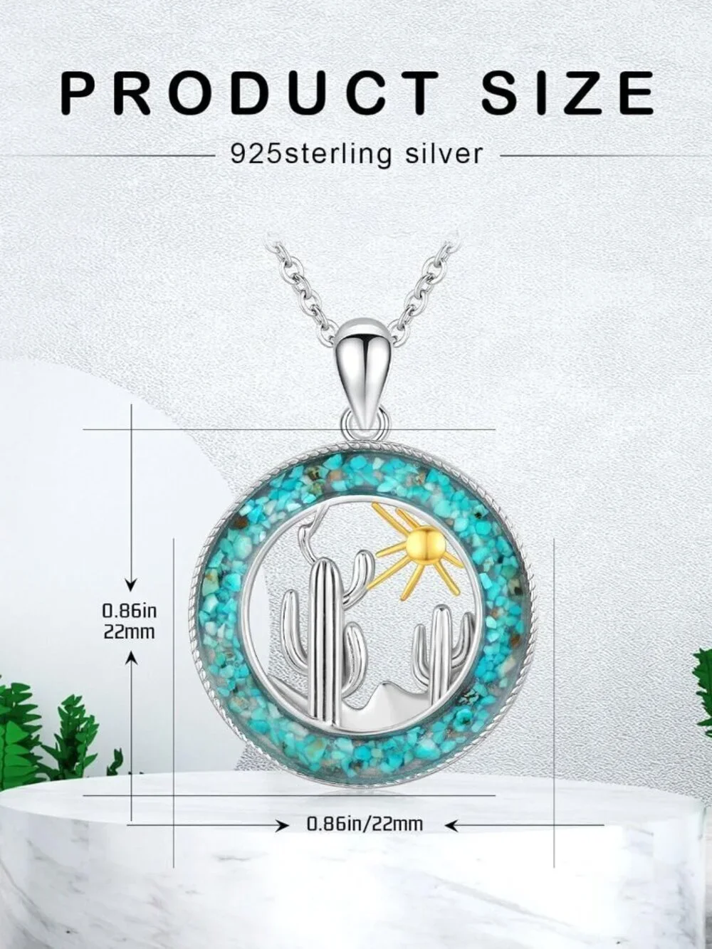 Women's Cactus C Sterling Turquoise Pendant Highland Cow Skull Western Necklace